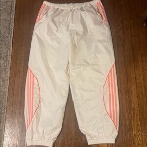 adidas Cream Track Pants with Pink Stripe Accents